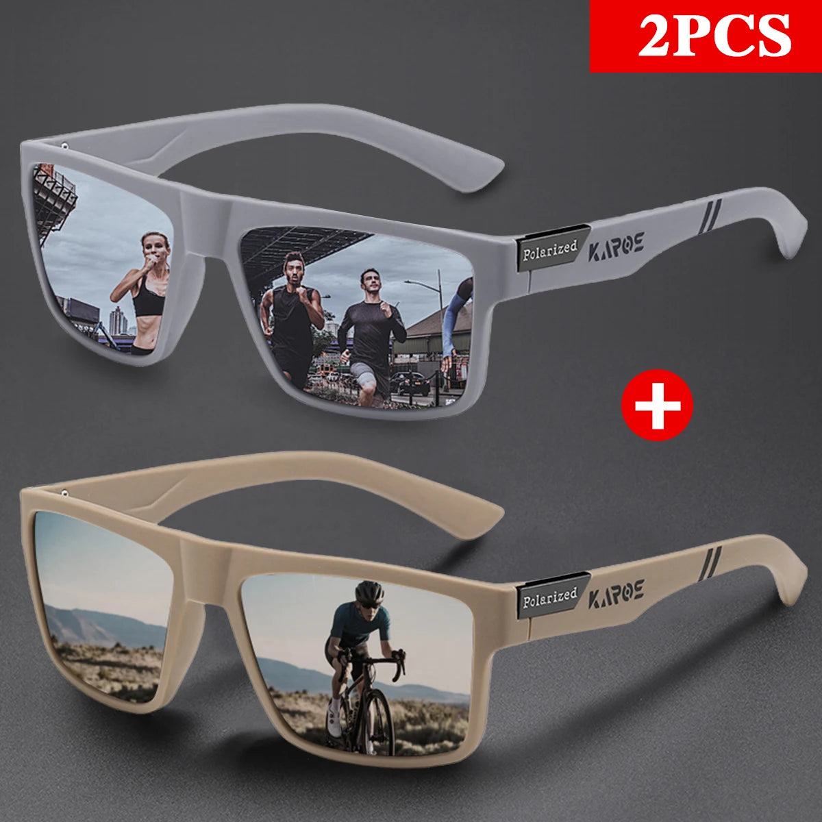 KAROS 2Pcs Polarized Sport Glasses Set for Men & Women UV400 Protection Eyewear for Fishing Cycling Driving Travel & Hiking YZ23
