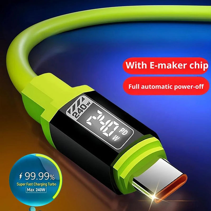 240W Super Fast Charging Type C to Type C Silicone Cable