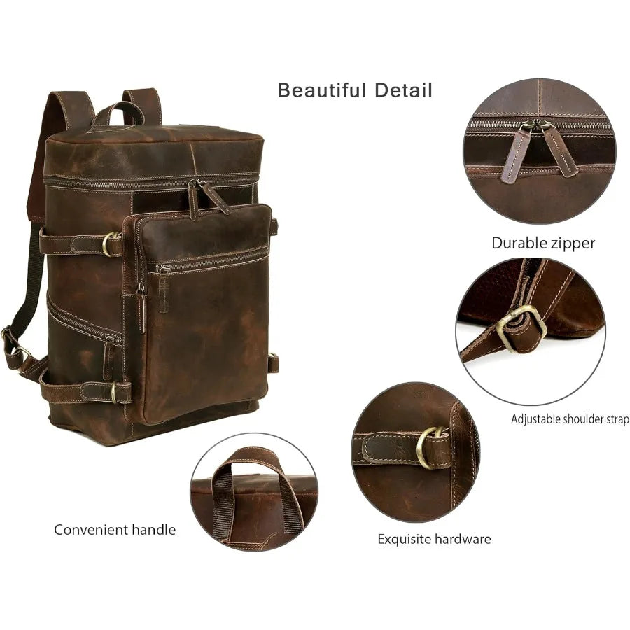Mochila de Cuero de Gran Capacidad | Elegante Mochila Retro de Negocios