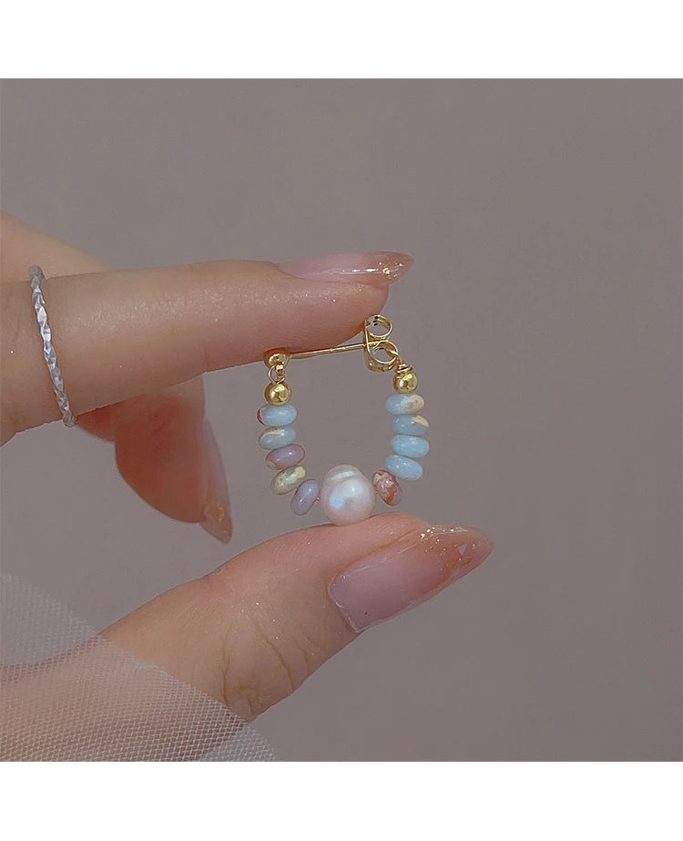 Elegant Natural Stone Beaded Pearl Pendant Earrings for Women