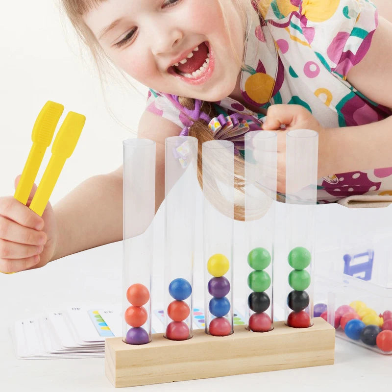 Colorful Wooden Beads Test Tube Toy | Fun Kids Color Sorting Game