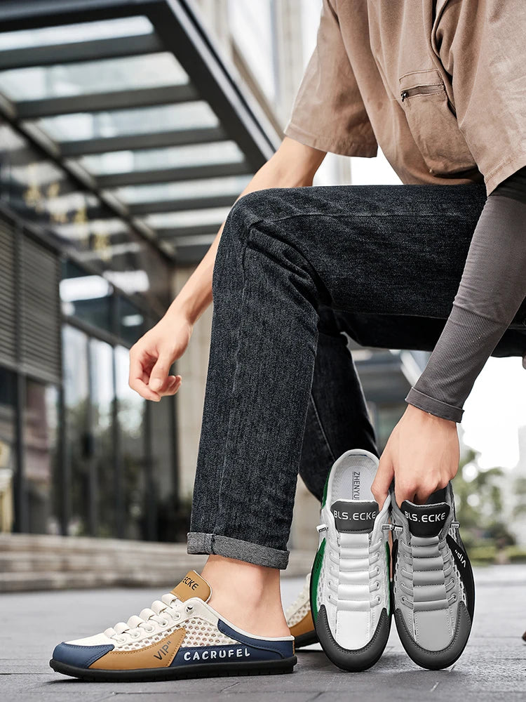 Summer Breathable Mesh Slip-On Half-Slipper for Men, Casual Soft-Soled Closed-Toe Slippers, Mesh Upper Is Refreshing and Breathable, Does Not Suffocate the Feet, Lace-Free Design Is Convenient for Lazy People