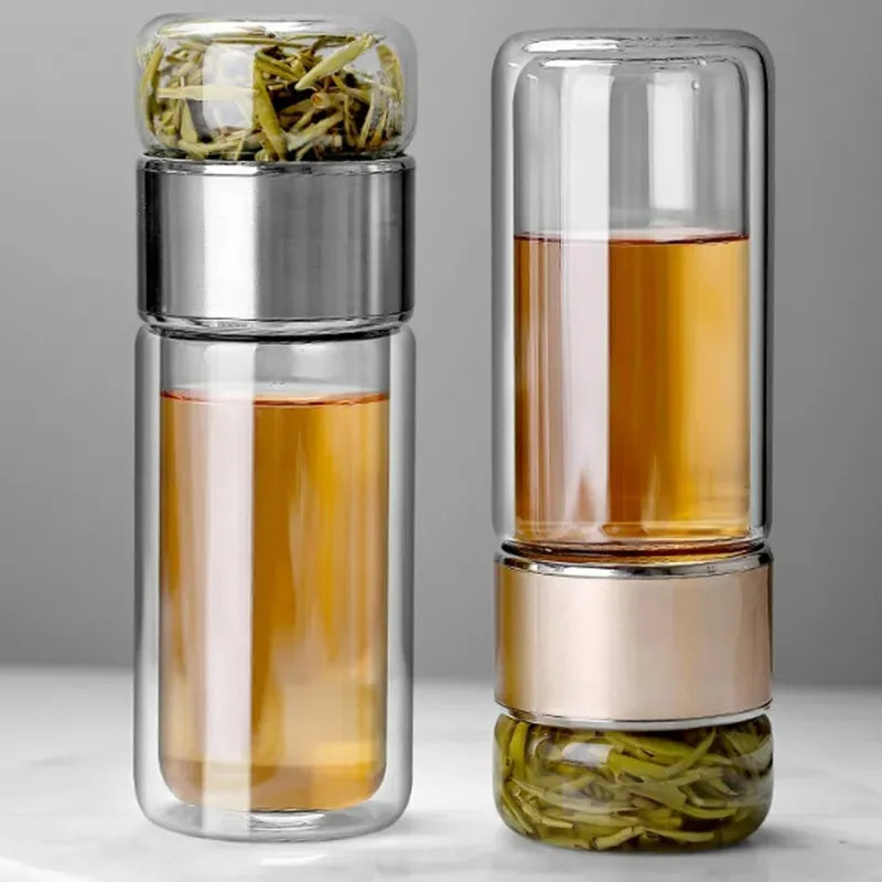 High Borosilicate Glass Double Layer Tea Infuser Water Bottle