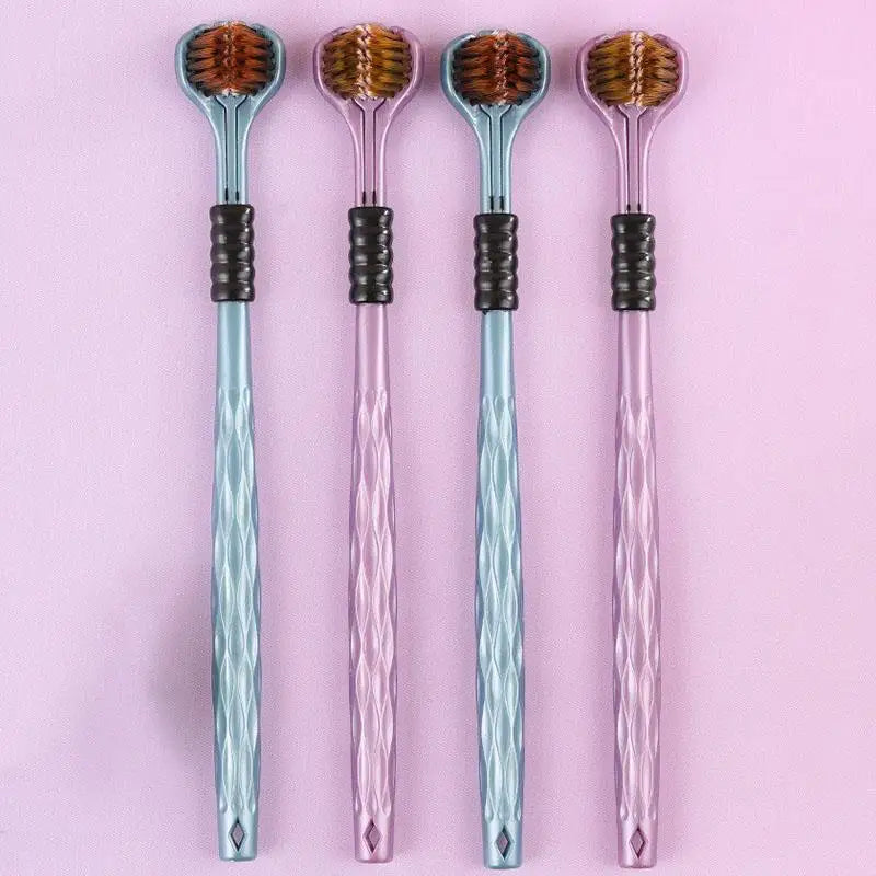 2pcs 3D Stereo Three-Sided Toothbrush Ultra Fine Soft Hair Adult Toothbrushes Tongue Scraper Oral Care 360° Cleaning Teeth Brush