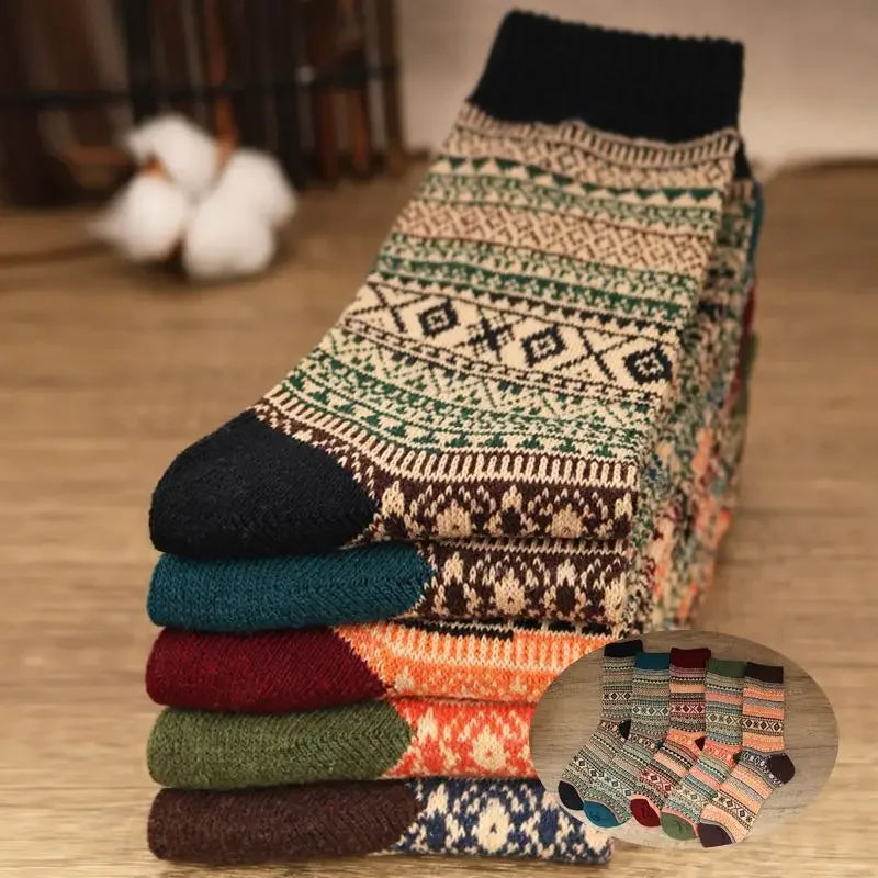 5 Pairs Cozy Winter Men's Socks | Warm & Stylish Designs