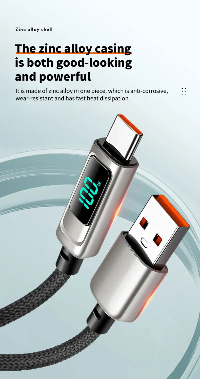 USB A to Type C LED Display Charger Cable | Fast Data Transfer