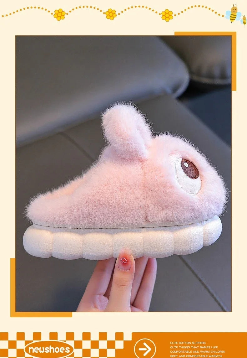 Children's Winter Cotton Slippers | Warm Rabbit Ear Indoor Shoes