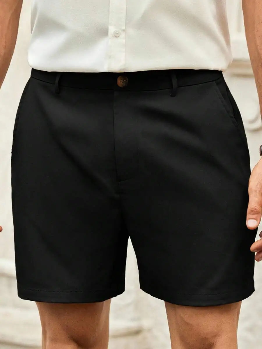 Men's Gray Woven Casual Shorts | Button Fly Knee Length Style