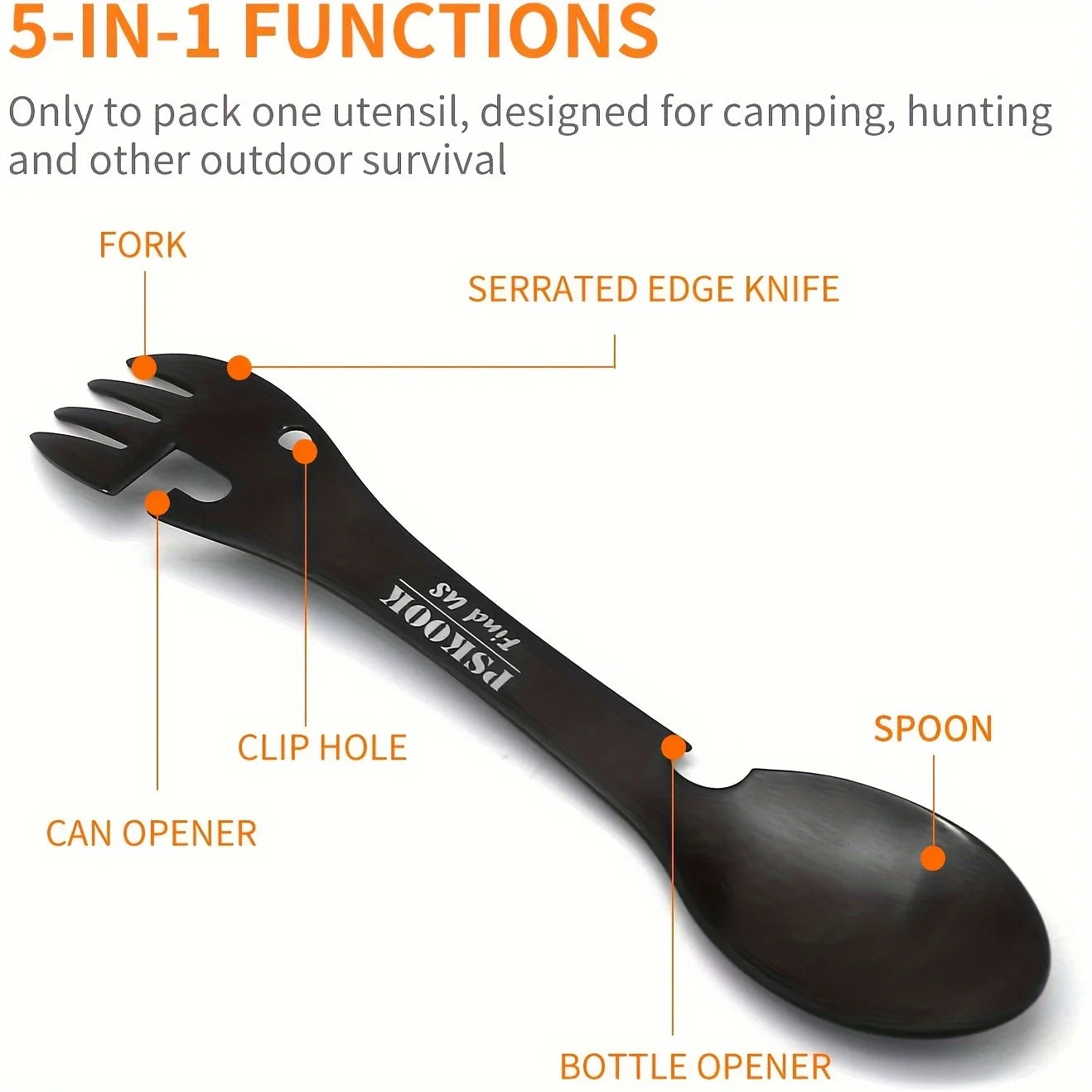 5 in 1 Outdoor Camping Multi-Functional Survival Utensil Set