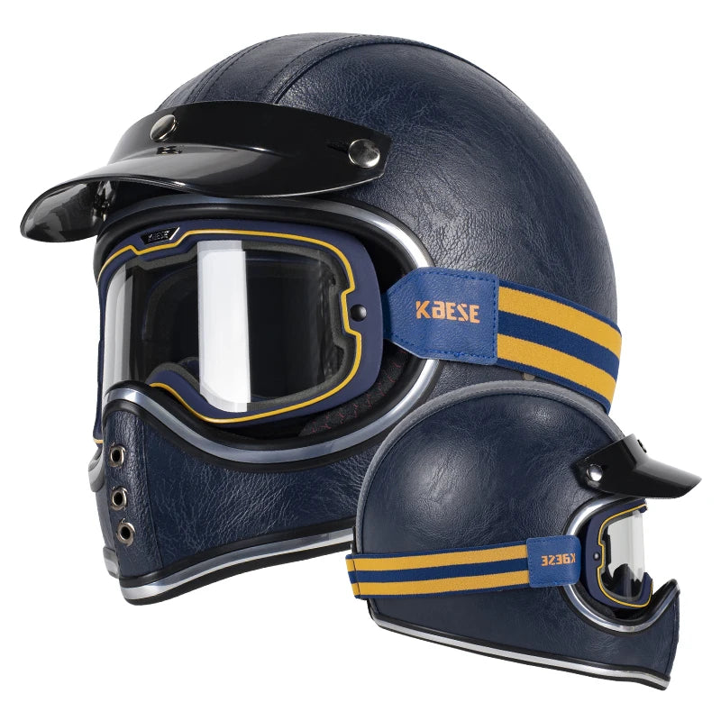 Yellow Vintage Full Face Helmet with Photochromic Goggles | Safety & Style