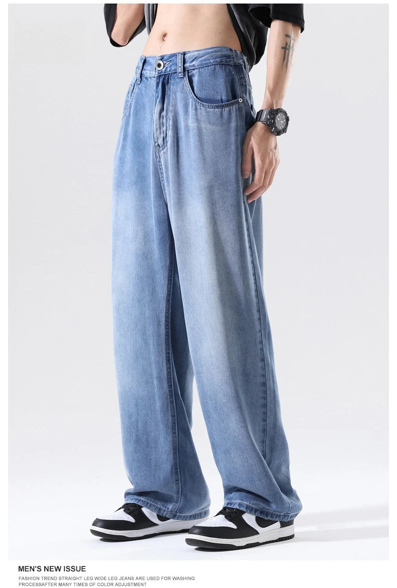 Men's Wide Leg Jeans | Breathable Loose Straight Leg Denim Pants
