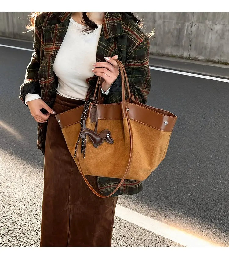 Bolso de hombro de piel suave de gamuza para mujer | Estilo casual de lujo