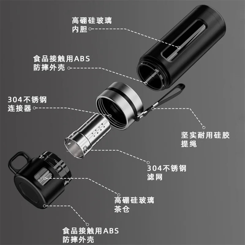 520ML Glass Tea Water Bottle with Tea Infuser | Travel Tumbler