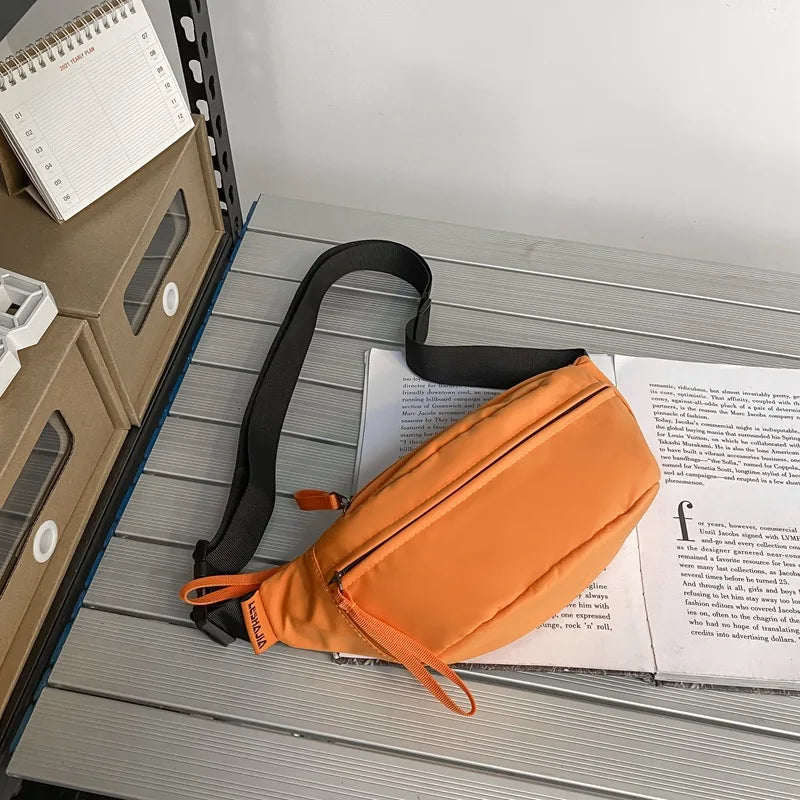 Street Casual Hip Hop Sport Fanny Pack Men Women Waterproof Functional Crossbody Bag Fashion Motorcycle Chest Bag Green Orange