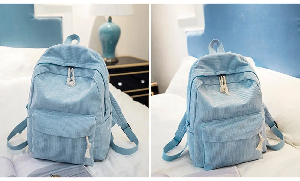 Personalized Corduroy Student Backpack | Anti-Theft School Bag for Teens