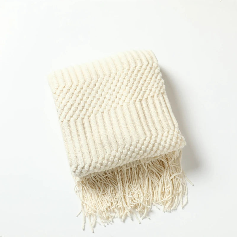 Cozy Yellow Boho Knitted Blanket | Soft Travel Nap Comfort