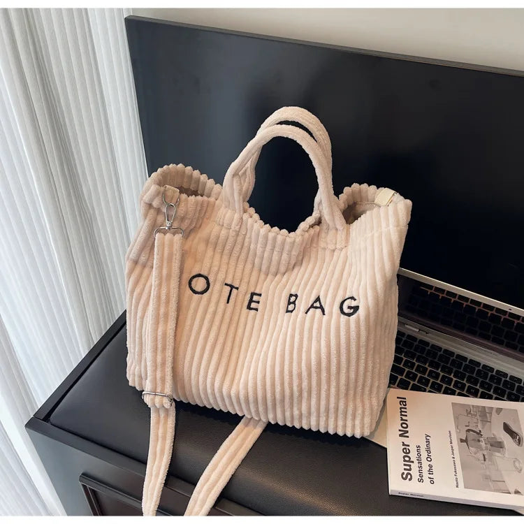 Bolso de mano de terciopelo a rayas de gran capacidad | Bolso tote elegante y versátil