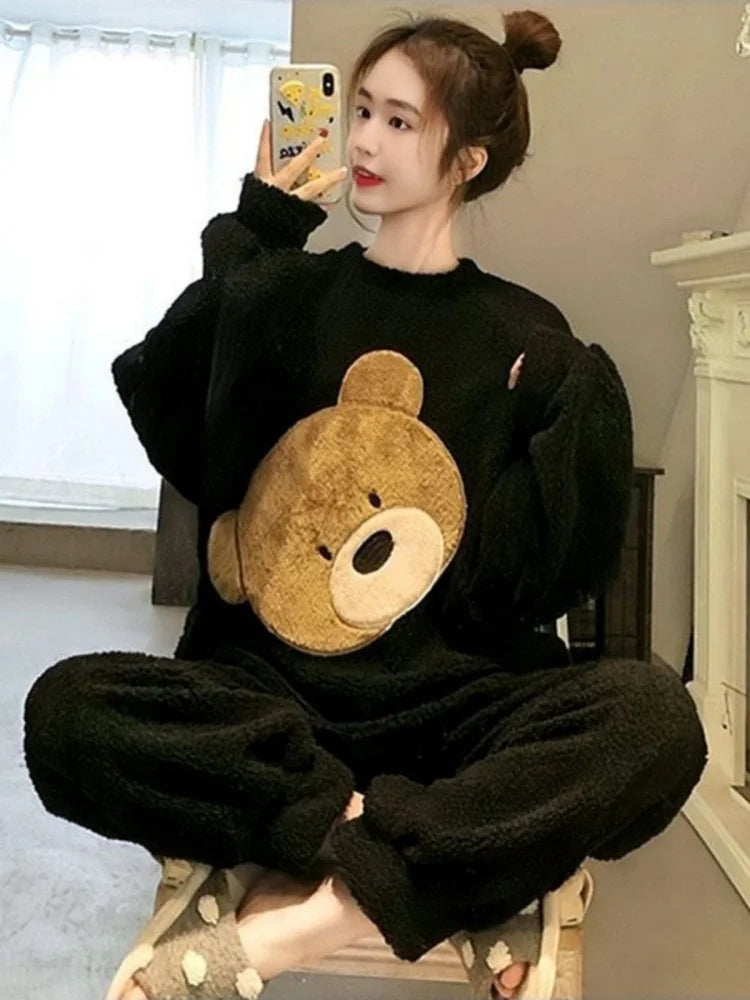 Women's Cozy Flannel Two Piece Winter Pajama Set | Cute Cartoon Design