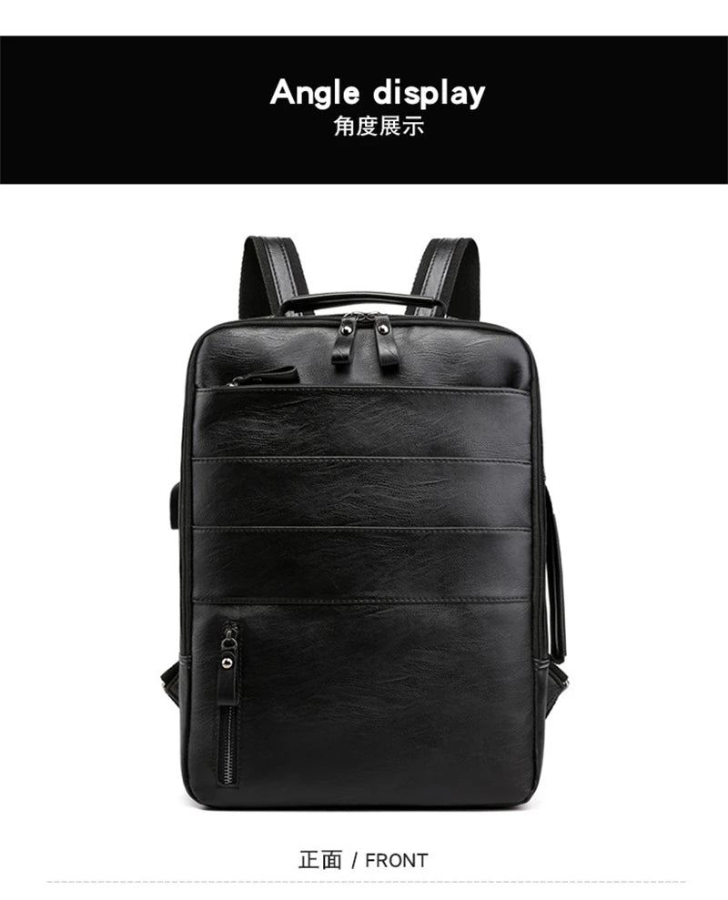 Waterproof PU Leather Business Backpack | Large Capacity USB Rucksack