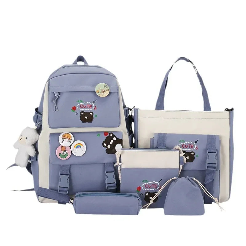 Large Capacity Kids Backpack | Versatile Nylon School Bag Set