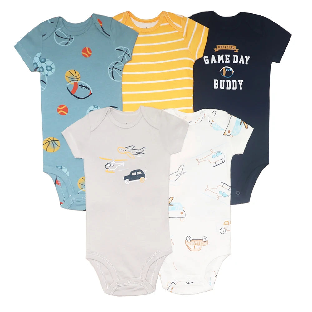 Pelele de algodón suave para bebés recién nacidos | Conjunto de 5 piezas de ropa para bebé con dibujos animados