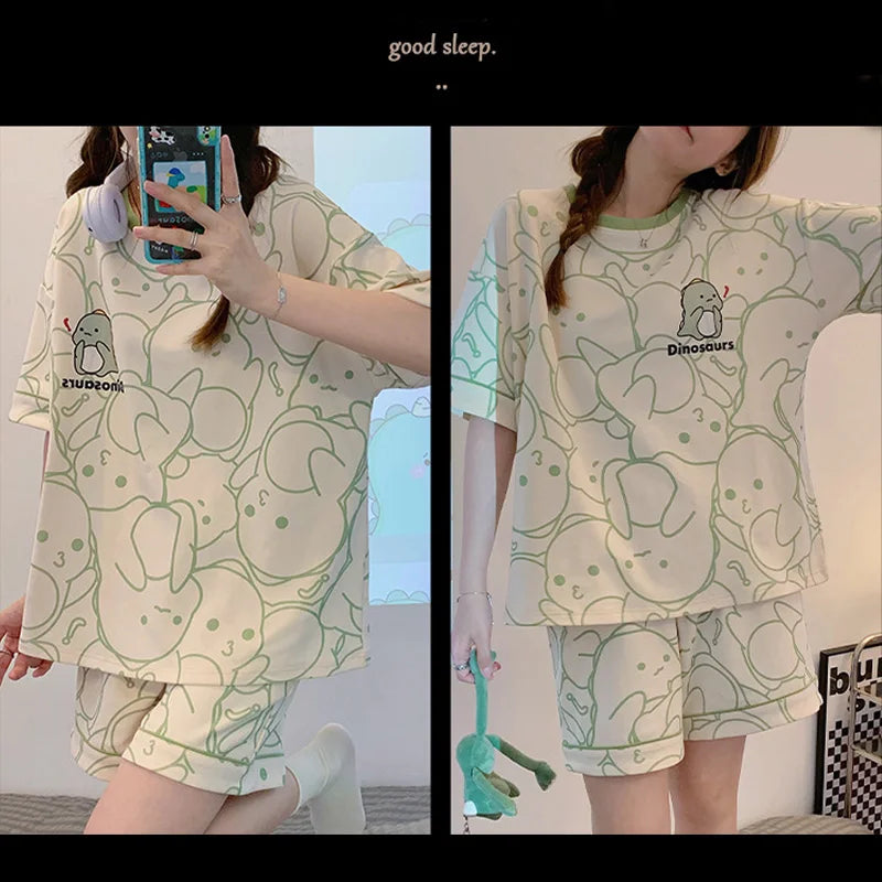 Plus Size Short Sleeve Pajamas for Women | Cute Cartoon Bear Design