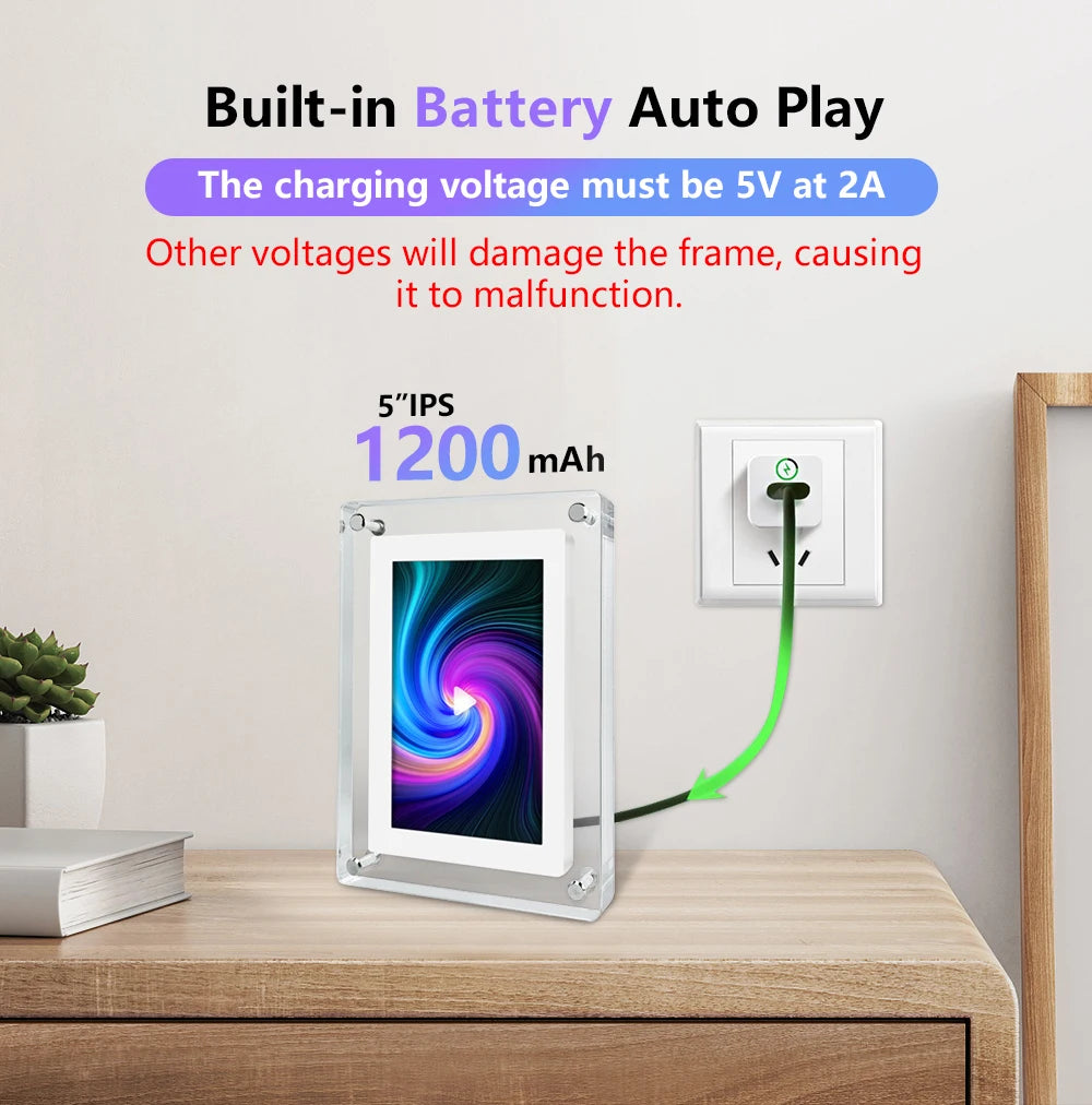 5-Inch Acrylic Digital Photo Frame | USB Charging & Video Playback