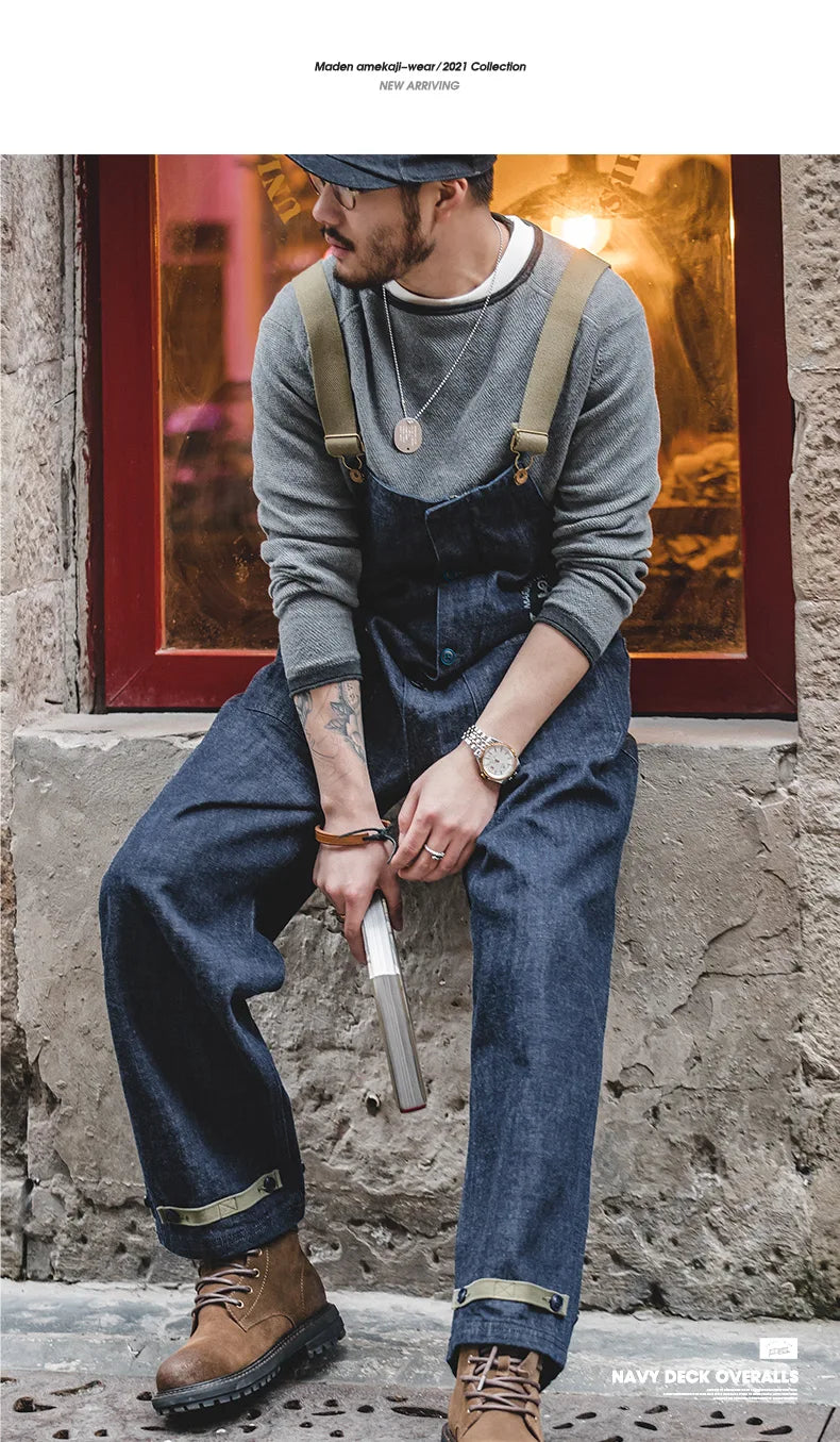 Men's Vintage Deck Strap Pants | Stylish Denim Straight Leg Jeans
