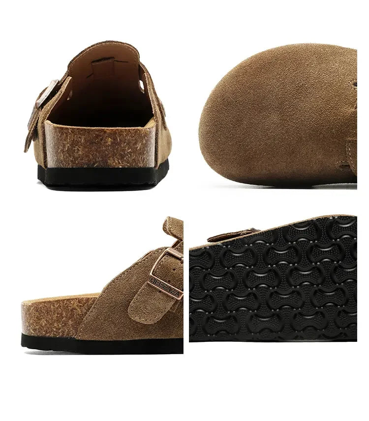 Cow Suede Cork Mules Slippers for All Seasons | Comfortable Clogs