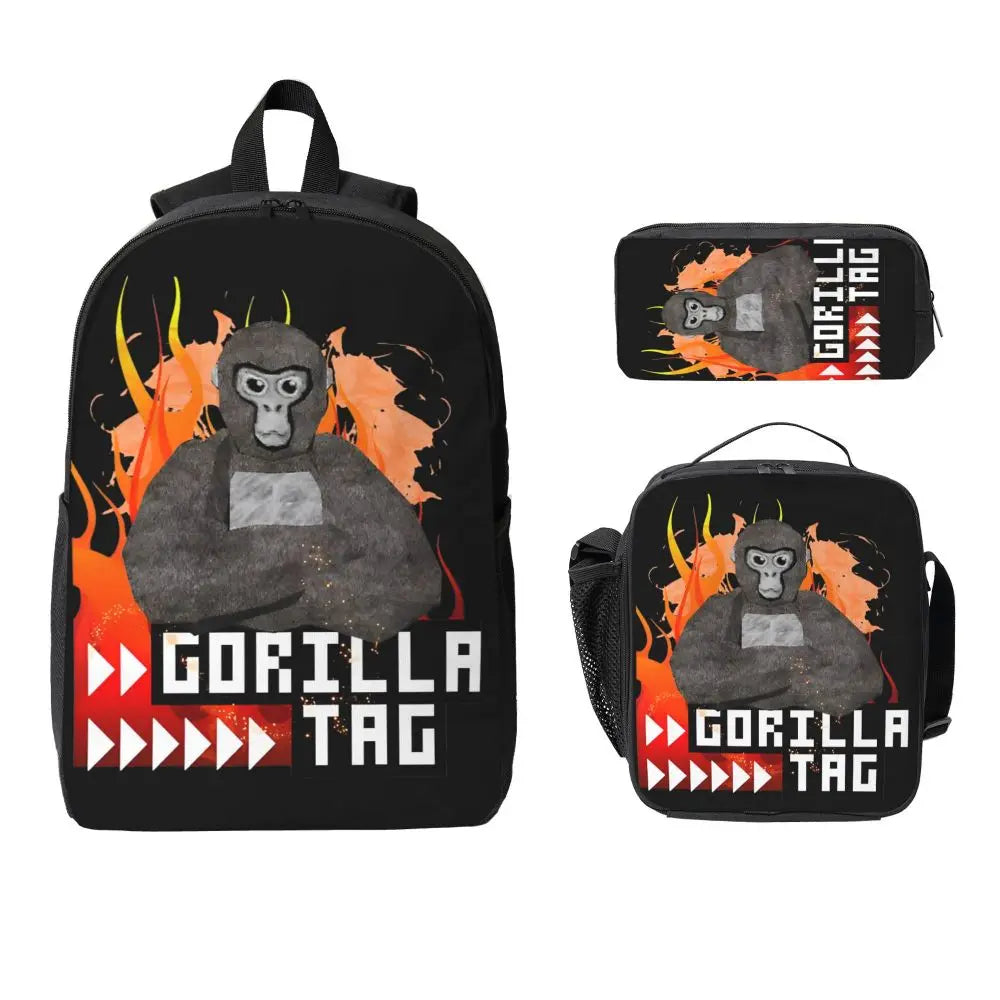 Stylish Black and White Gorilla Backpack Set for Teens | Versatile Bags