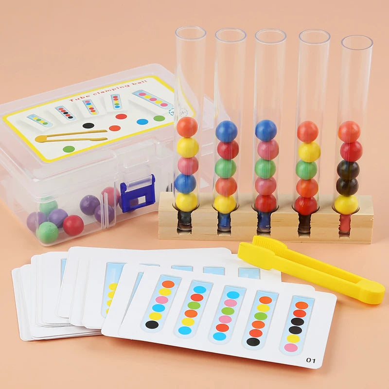 Colorful Wooden Beads Test Tube Toy | Fun Kids Color Sorting Game