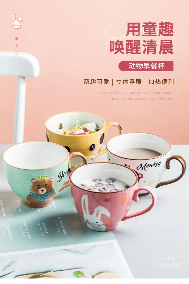 Cute Cartoon Dinosaur & Cat Ceramic Mugs | Fun Breakfast Cups