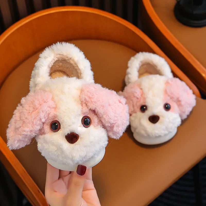 Cute Puppy Plush Slippers for Kids | Non-Slip Cozy Footwear
