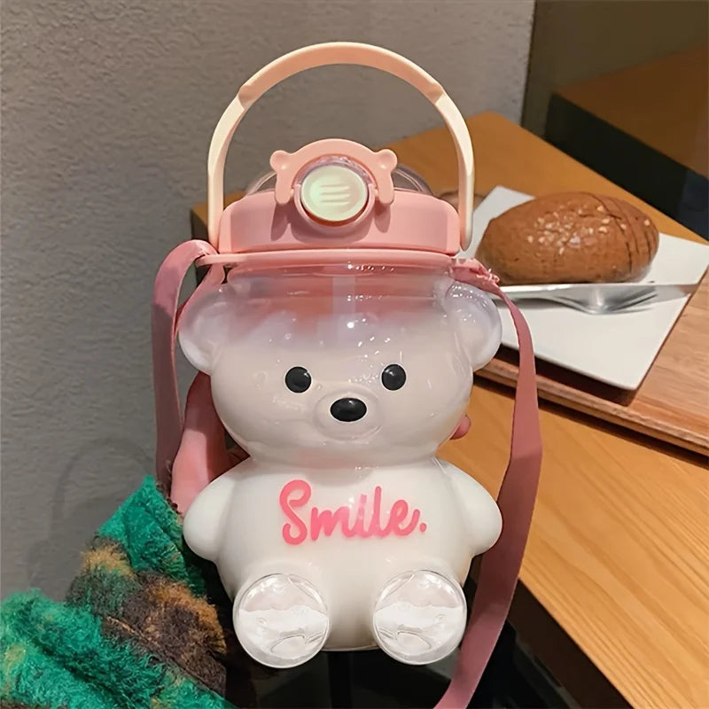 Cute Bear 1000ml Water Bottle | BPA-Free Straw Cup for Kids