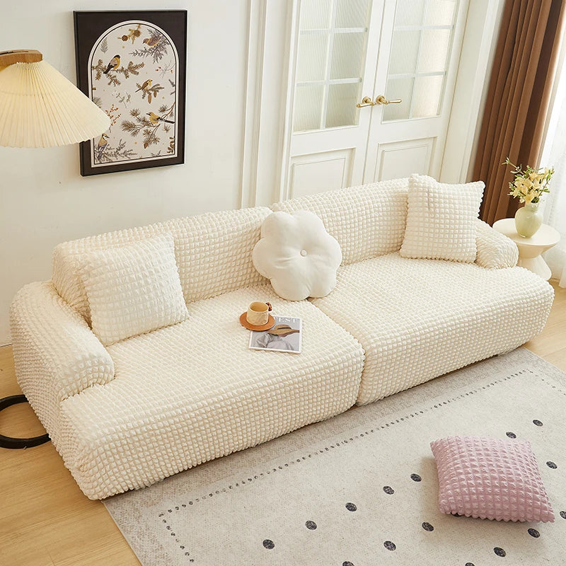 Solid Color Bubble Popcorn Sofa Cover | Elastic & Durable Fit