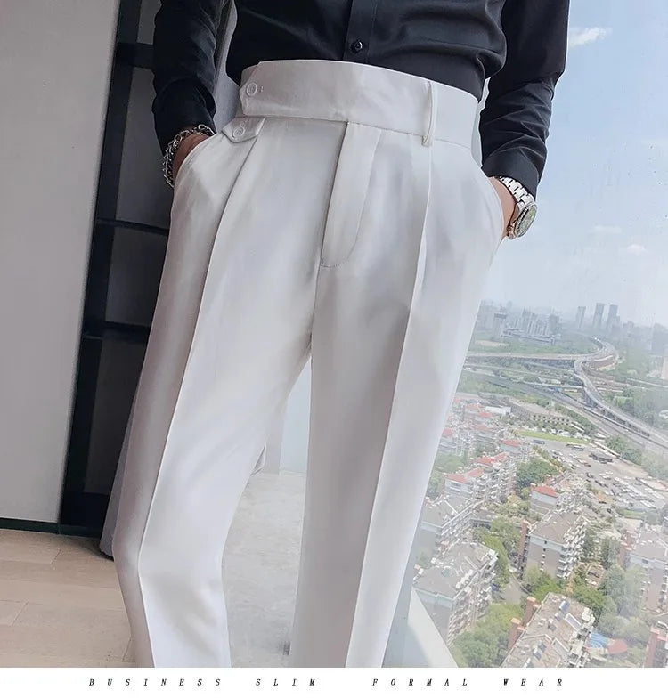 Stylish High Waist Slim Fit Suit Pants for Men | Comfortable Fashion