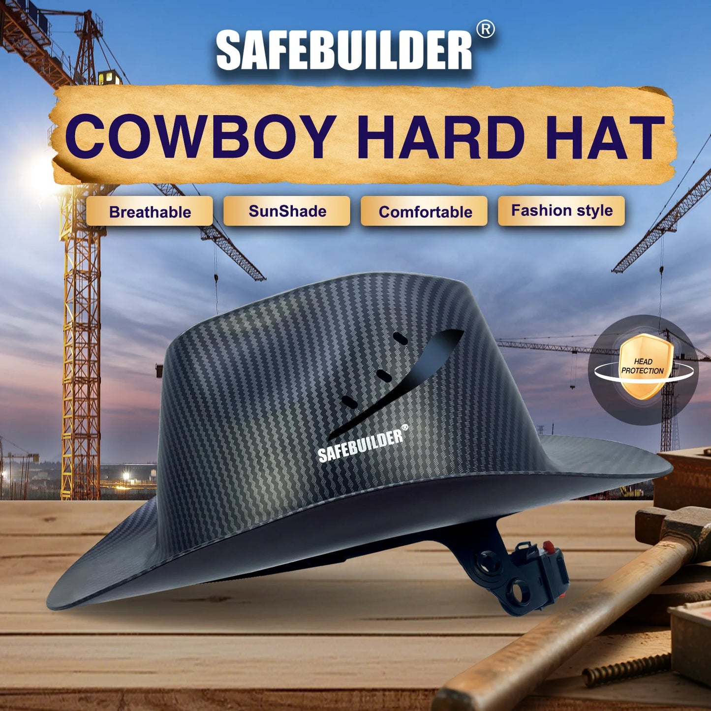 Vented Cowboy Safety Hard Hat | ANSI Certified Full Brim Helmet