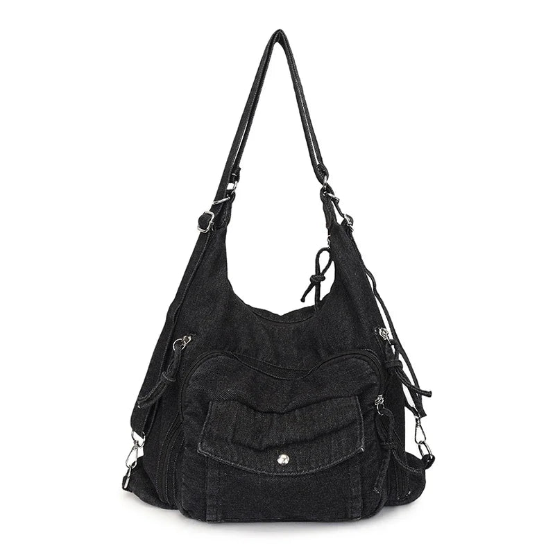 Trendy Solid Color Denim Shoulder Bag | Versatile Women's Crossbody