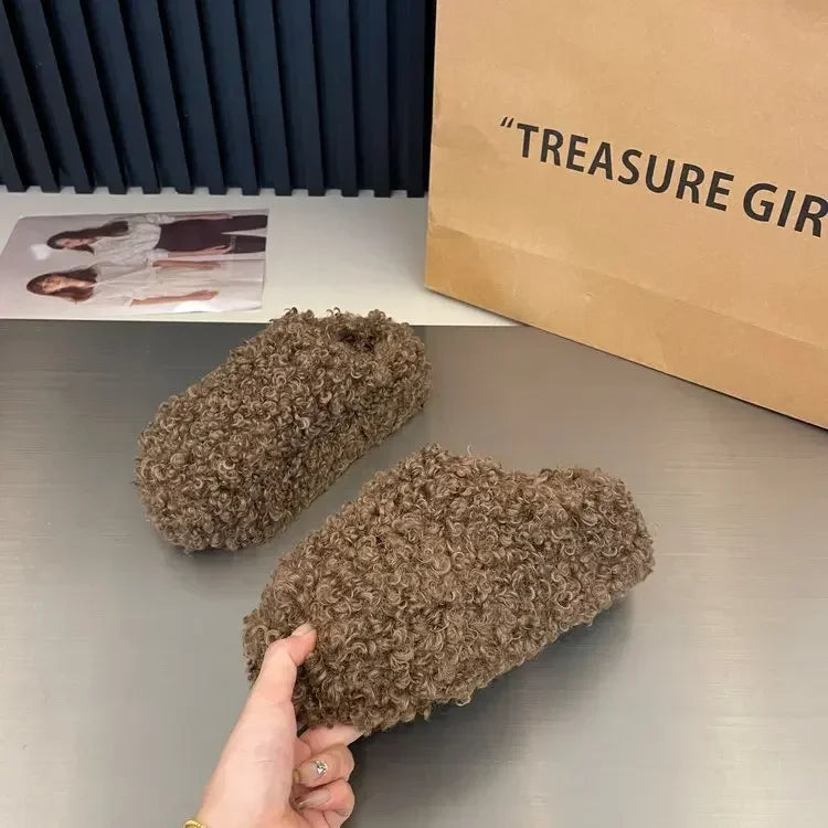 Warm Plush Closed Toe Mules | Women's Winter Indoor Slippers