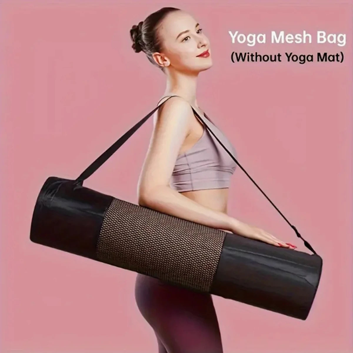Durable Yoga Mat Storage Mesh Bag with Shoulder Strap – Black