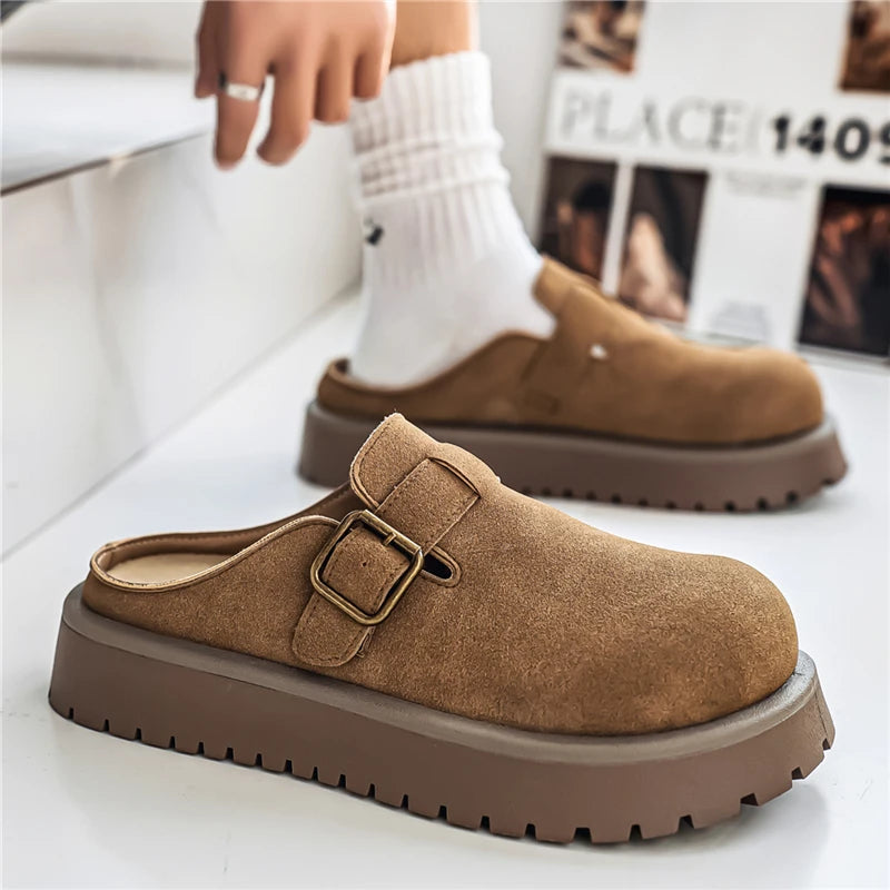 Men's Casual Leather Half Slippers | Non-Slip Summer Clogs