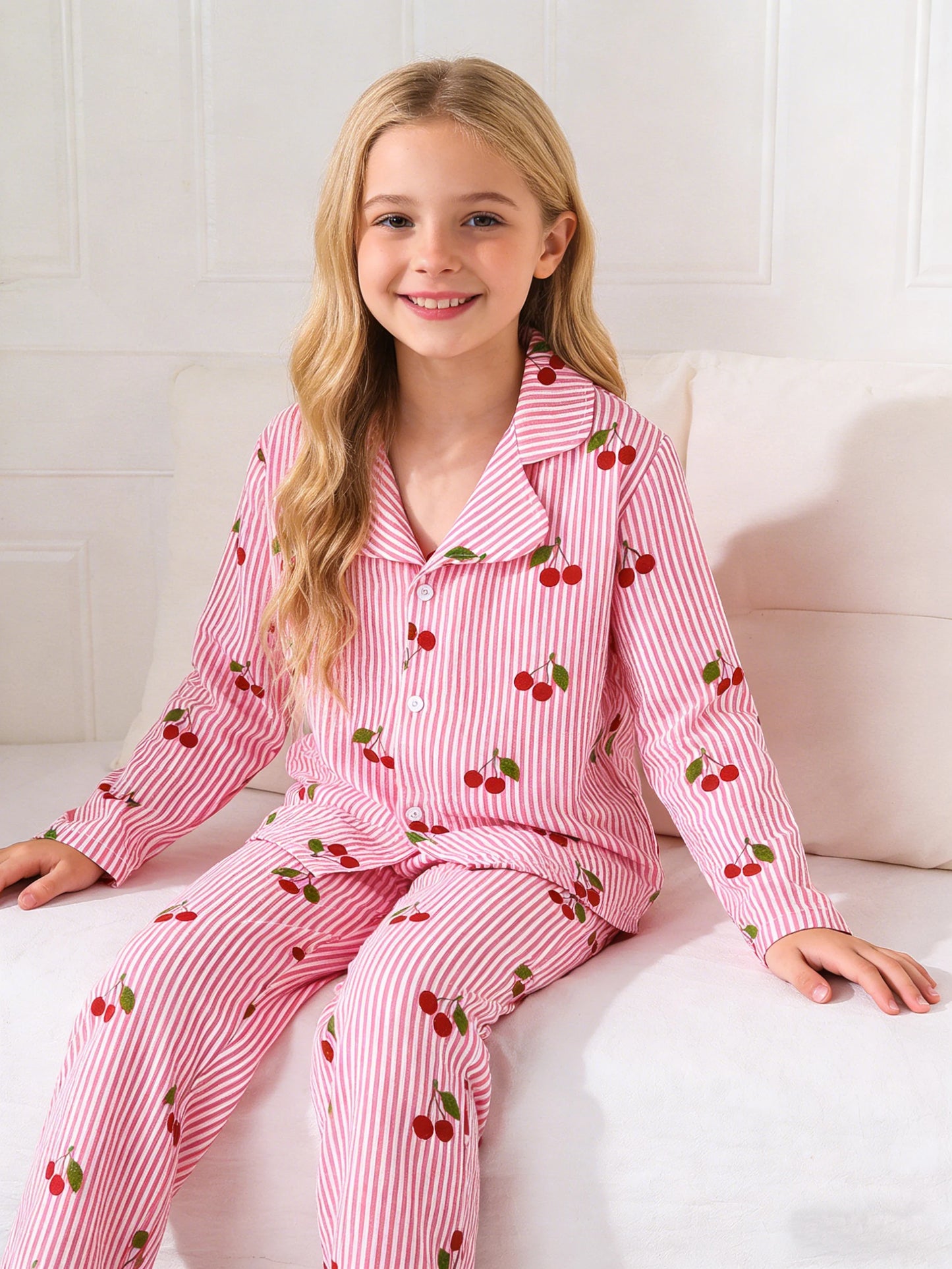 Girls' Cherry Sleepwear & Pants Set | Cozy Home Wear for All Seasons