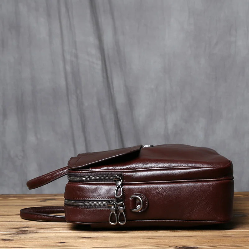 Maletín de cuero genuino vintage para hombre | Bolso para portátil de gran capacidad