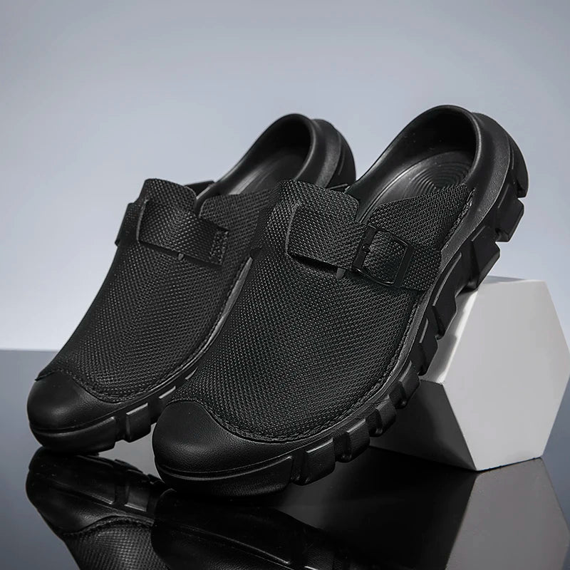 Summer Mens Casual Shoes Mesh Breathable Half Slippers Fashion Walking Sneakers Handmade Male Sandals Lightweight Non-slip Clogs