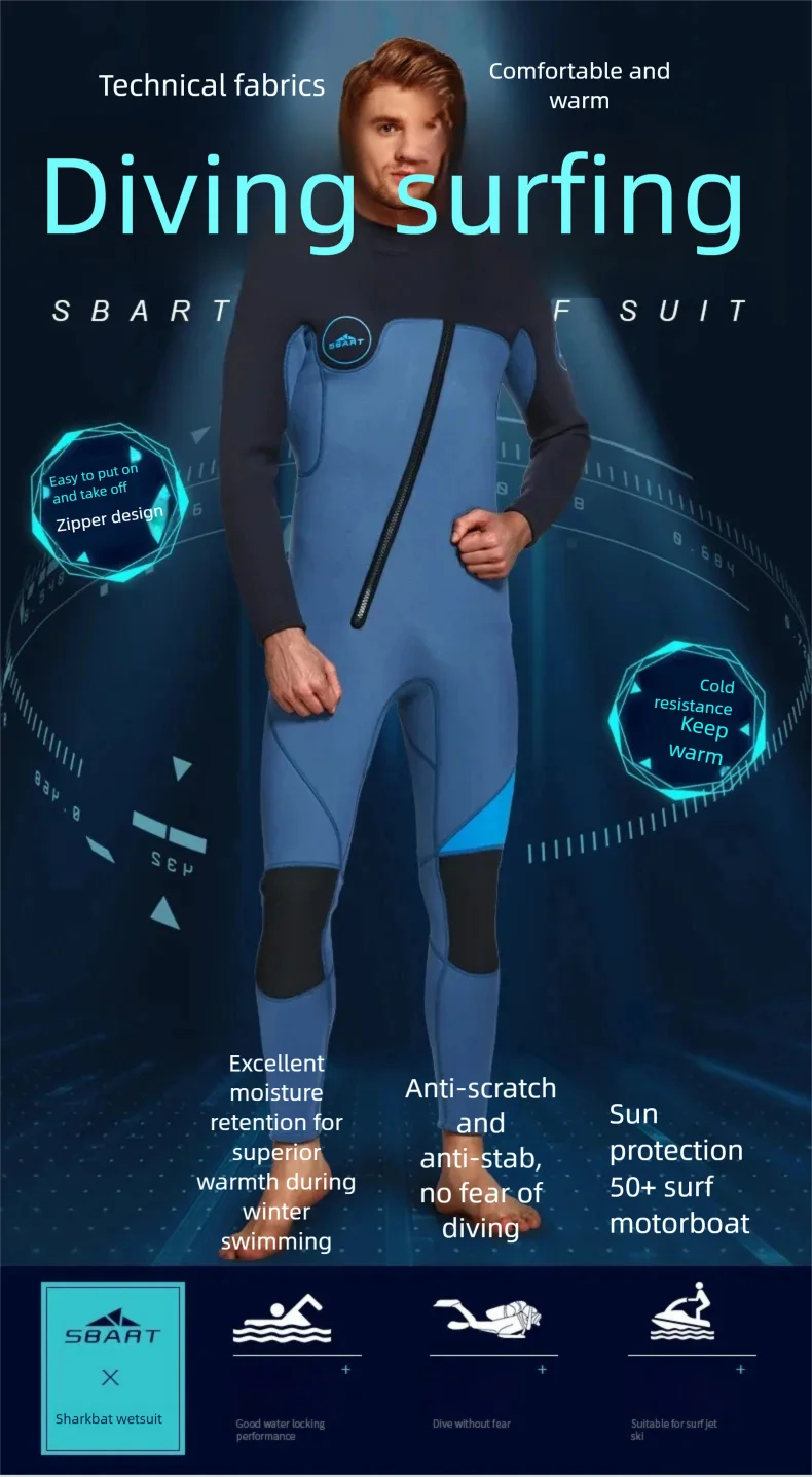 3mm Neoprene Full Sleeve Wetsuit for Men | Perfect for Water Sports