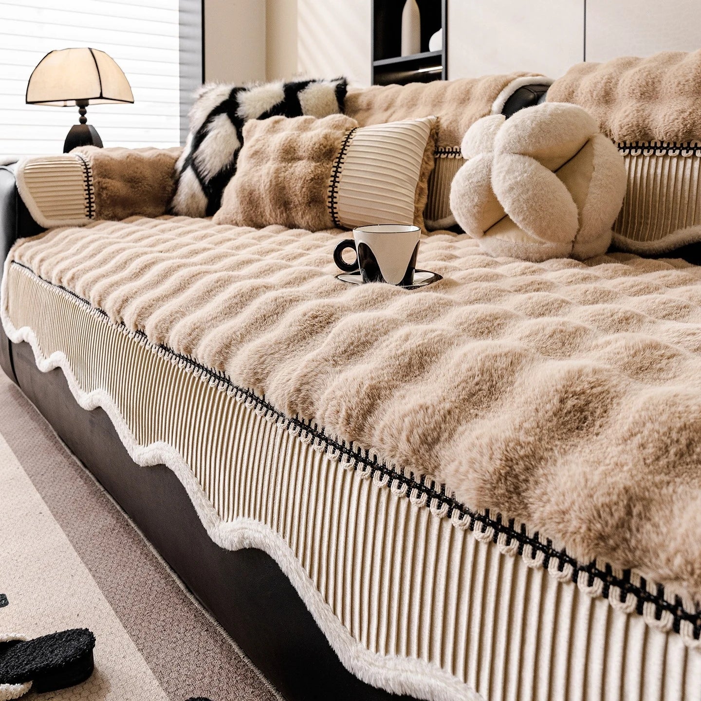 Luxurious Faux Rabbit Fur Sofa Cover | Soft Warm Living Room Decor