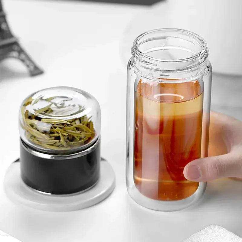High Borosilicate Glass Double Layer Tea Infuser Water Bottle