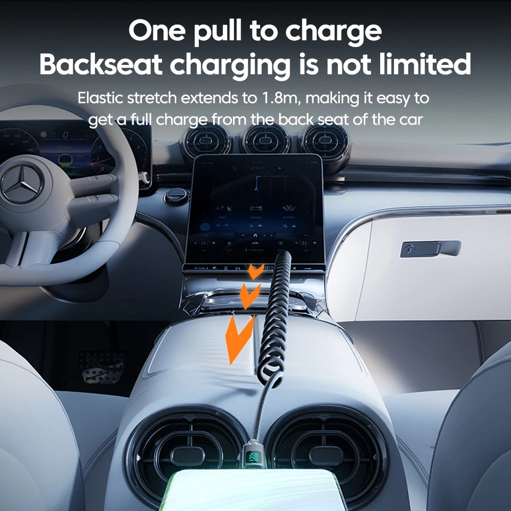 120W Fast Charging Retractable Cable | USB A to Type C Charger