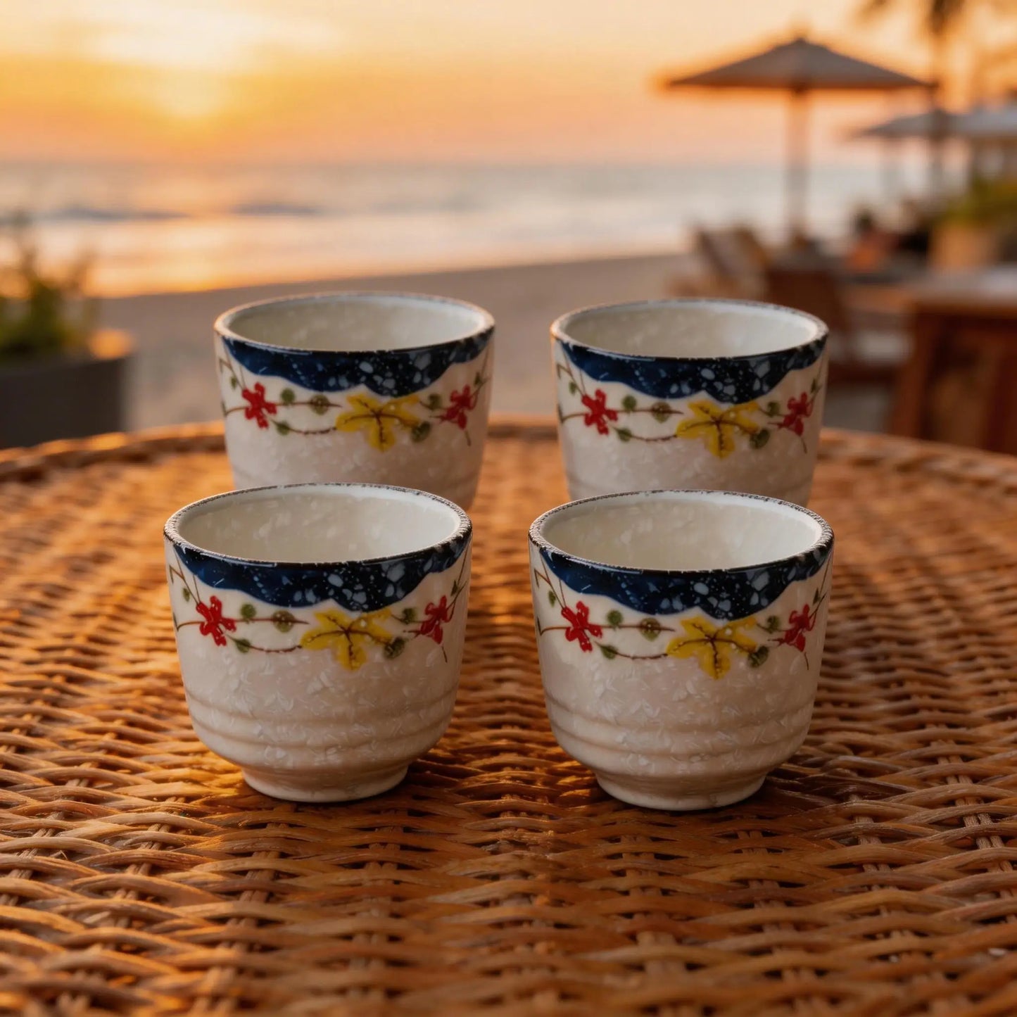 Vintage Japanese-style Ceramic Tea Cups | Stylish 4pc Set