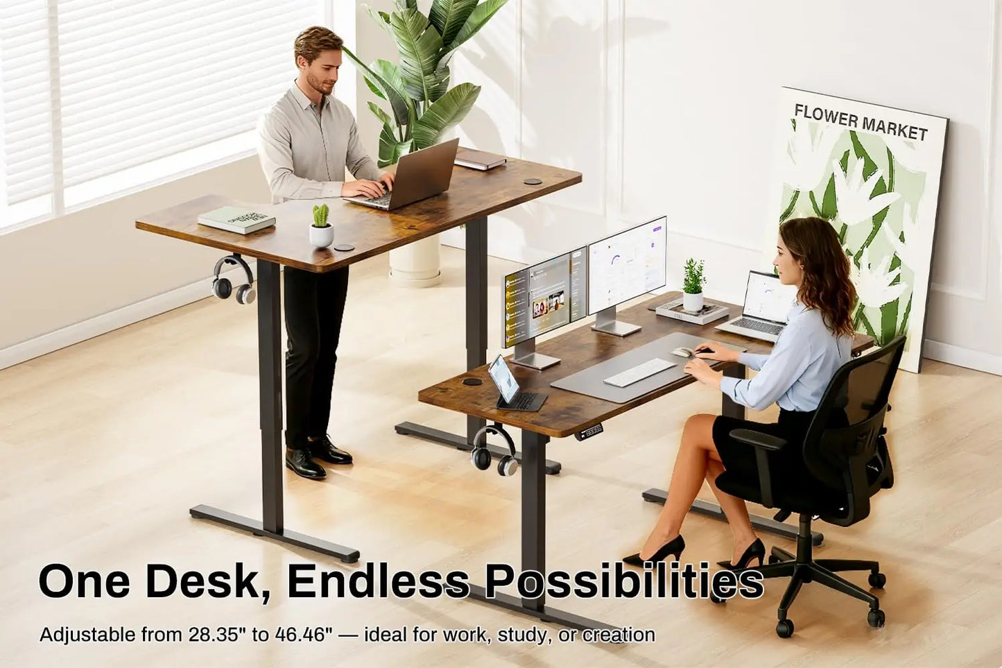 Electric Height Adjustable L-Shaped Standing Desk | Modern Office Solution